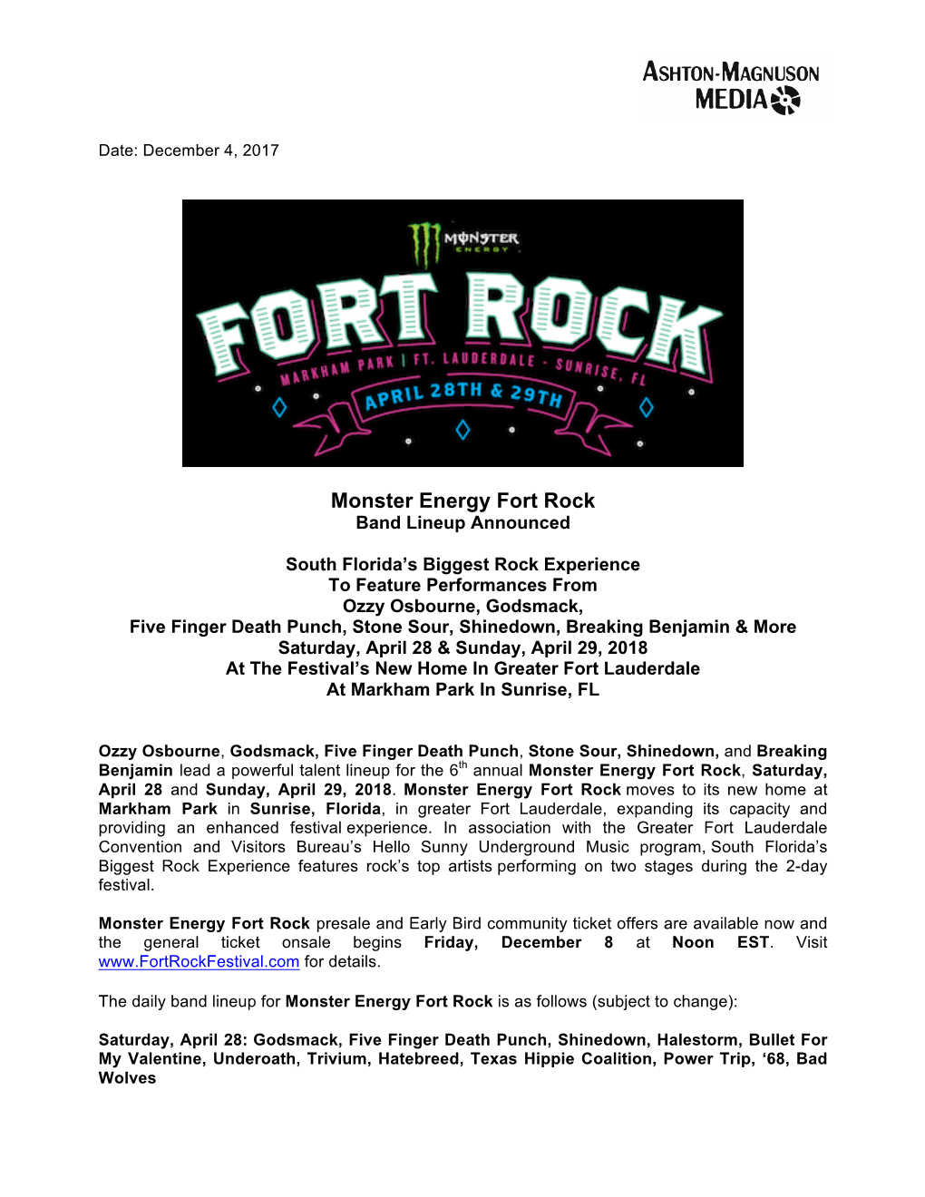 Monster Energy Fort Rock Band Lineup Announced