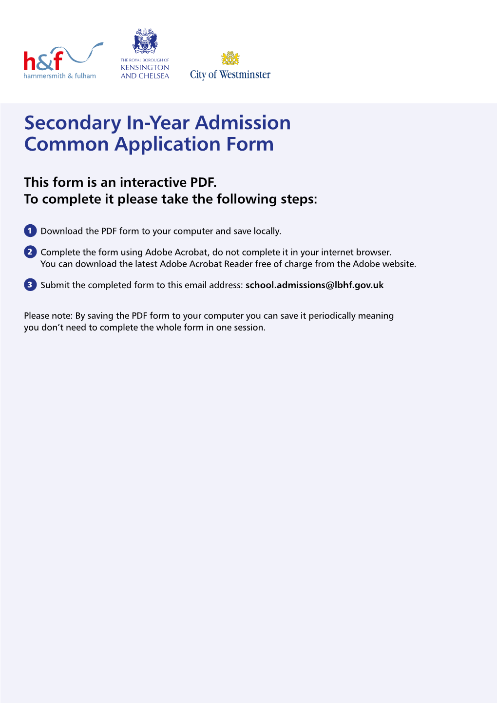 Secondary In-Year Admission Common Application Form