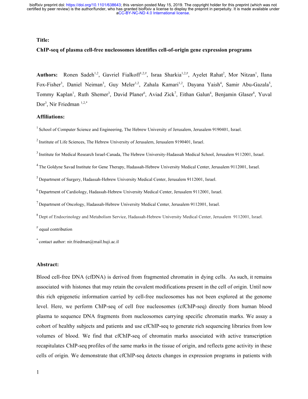 Chip-Seq of Plasma Cell-Free Nucleosomes Identifies Cell-Of-Origin Gene Expression Programs