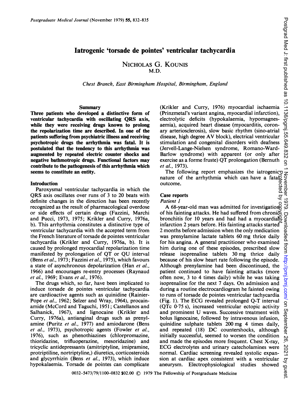 Torsade De Pointes' Ventricular Tachycardia NICHOLAS G