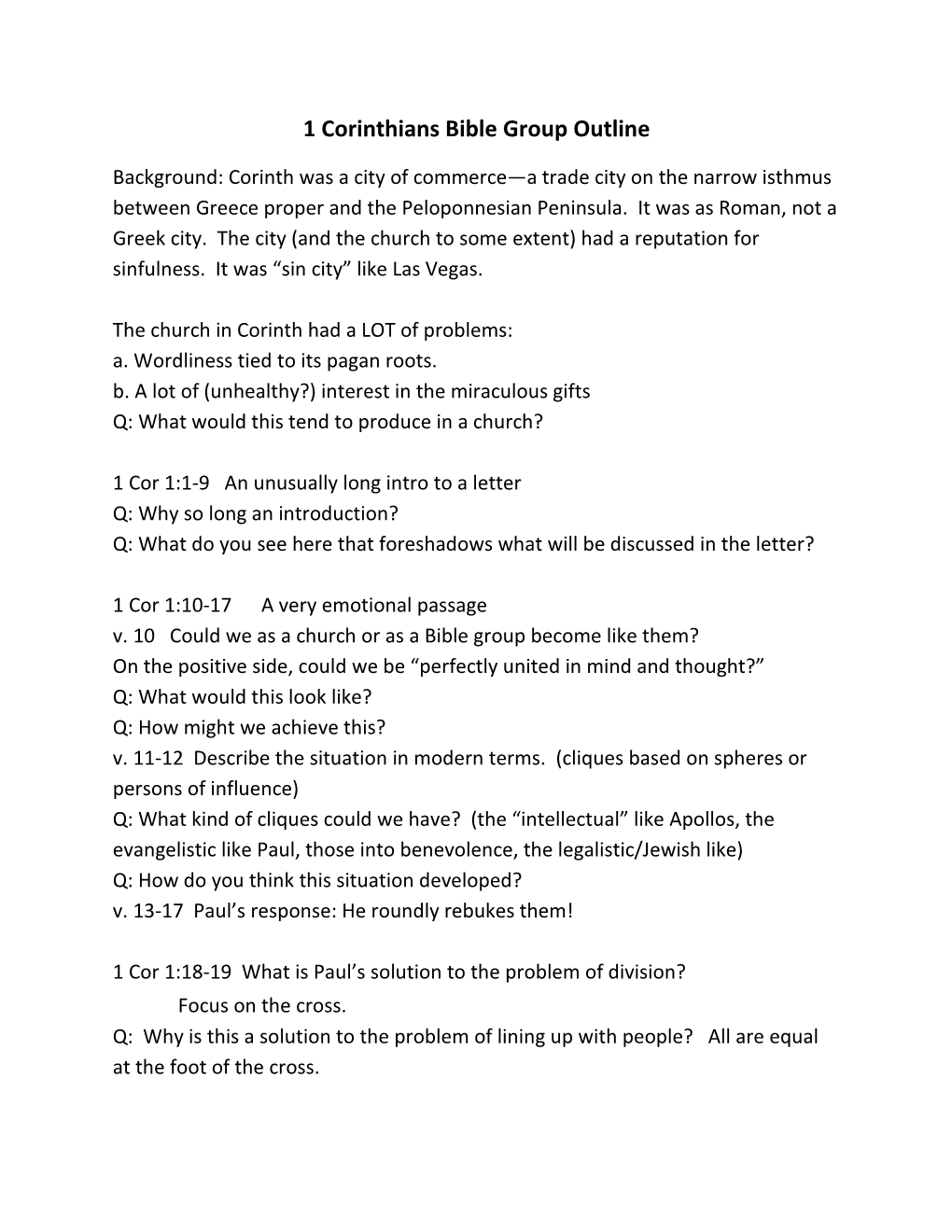 1 Corinthians Bible Group Outline