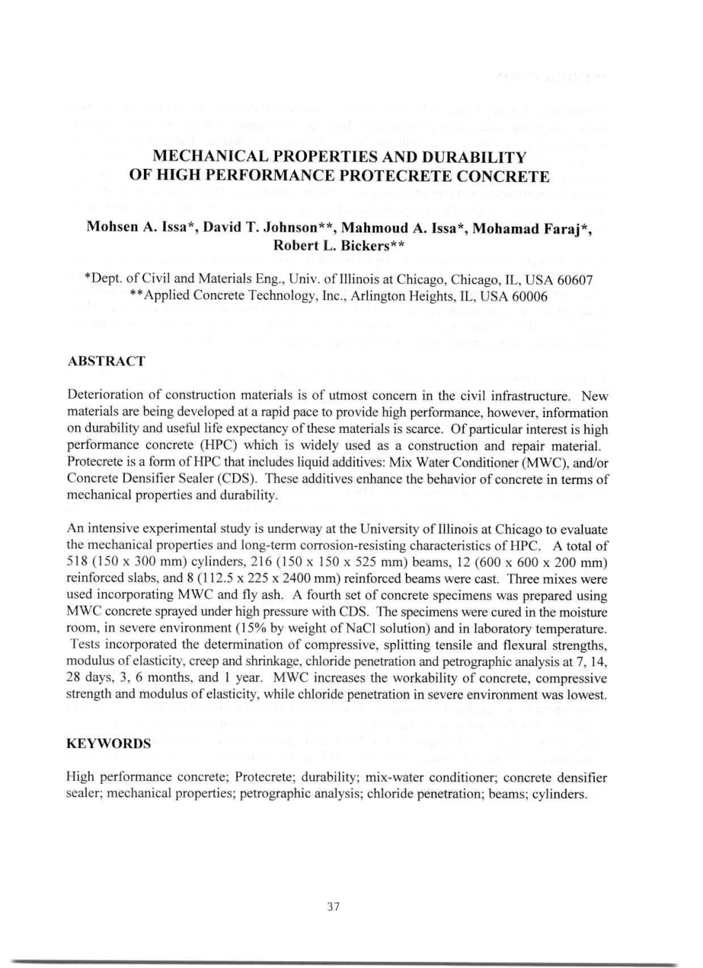 Mechanical Properties and Durability of High Performance Protecrete Concrete