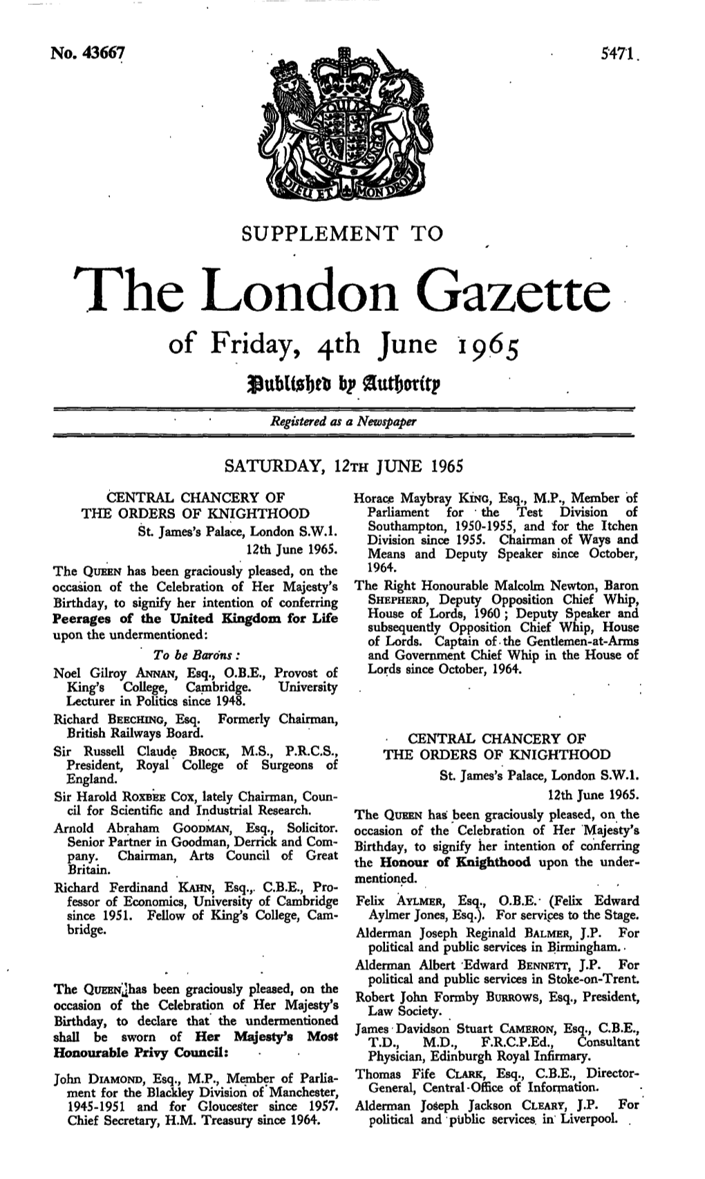 The London Gazette of Friday, 4Th June 1965 Jjublfefcefc