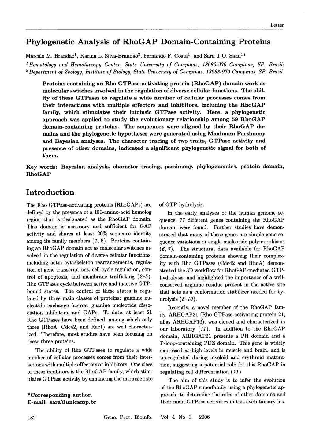 Phylogenetic Analysis of Rhogap Domain-Containing Proteins