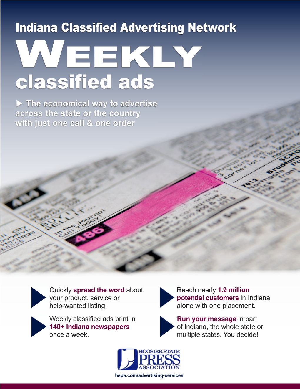 Weekly Classified Ads ► the Economical Way to Advertise Across the State Or the Country with Just One Call & One Order