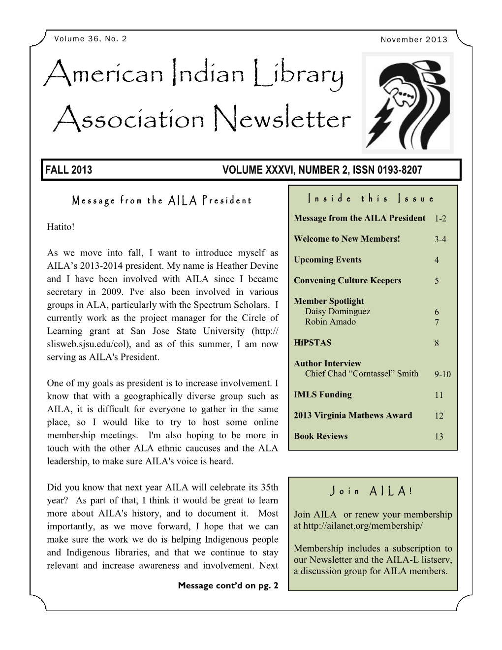 American Indian Library Association Newsletter