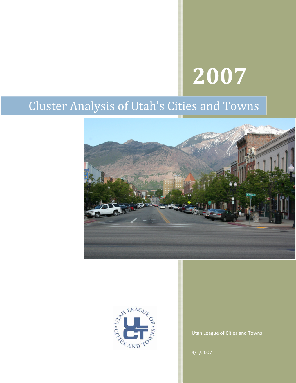 2007 Cluster Analysis of Utah’S Cities and Towns