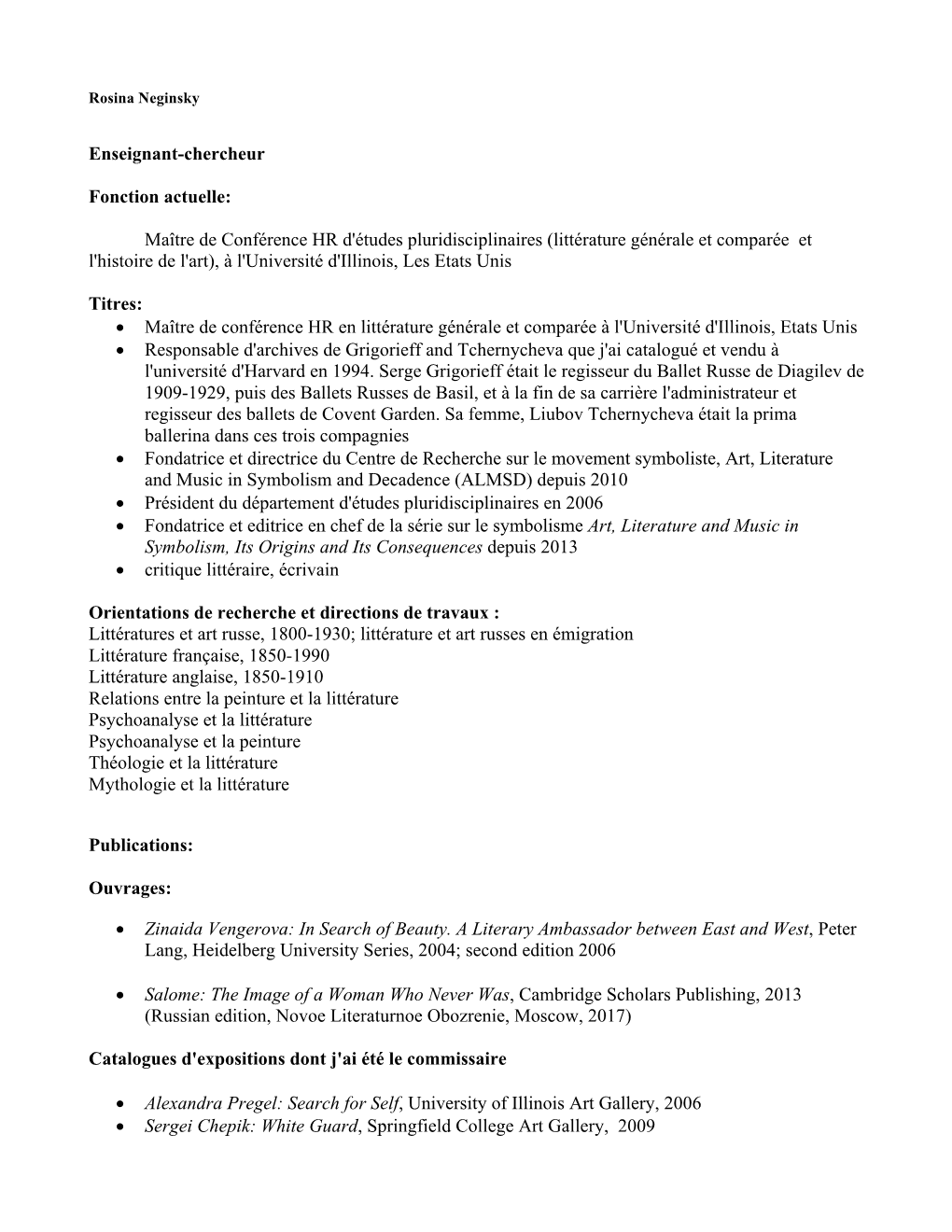 Littérature Générale Et Comparée Et L'histoire De L'art), À L'université D'illinois, Les Etats Unis