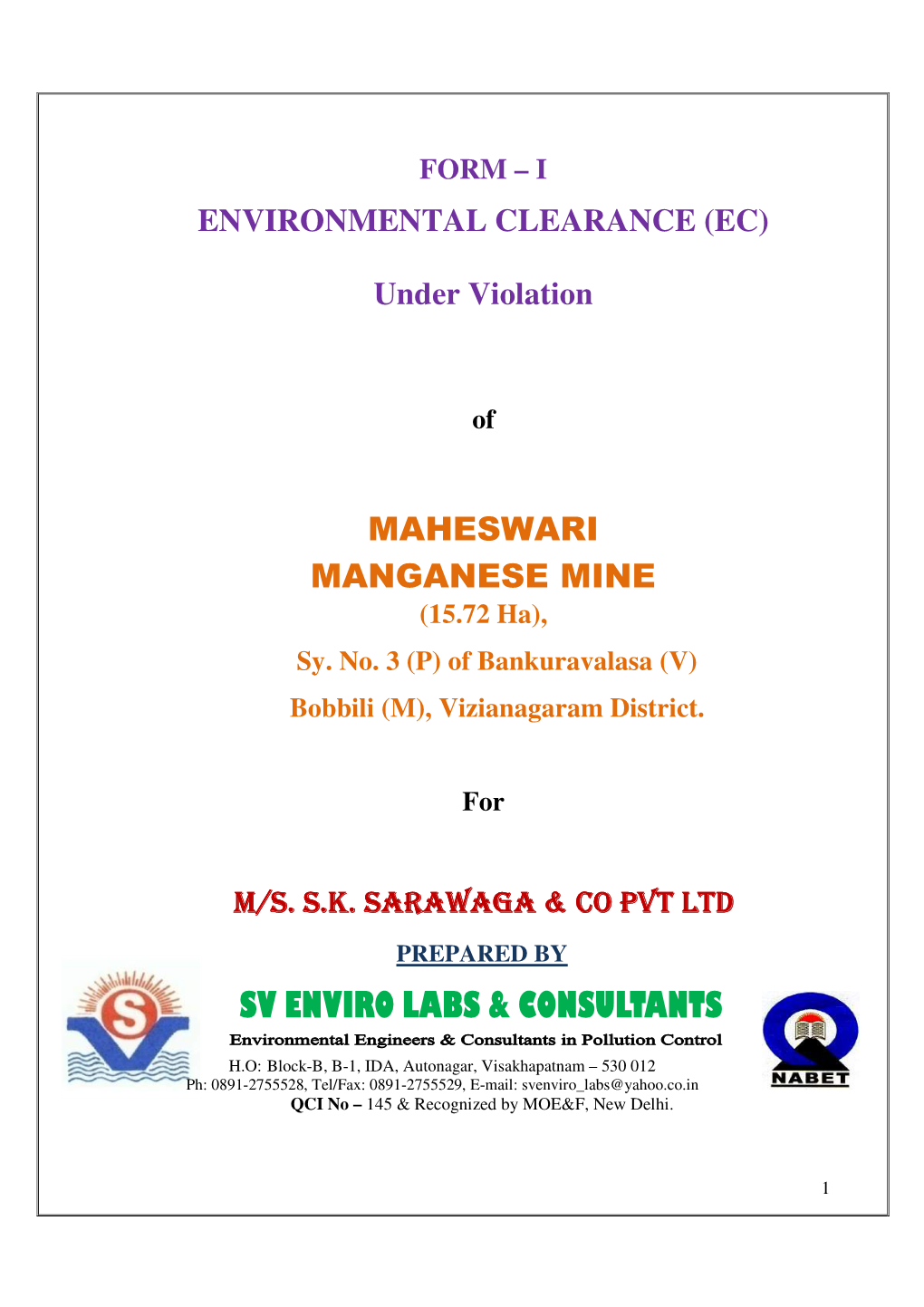 MAHESWARI MANGANESE MINE (15.72 Ha), Sy