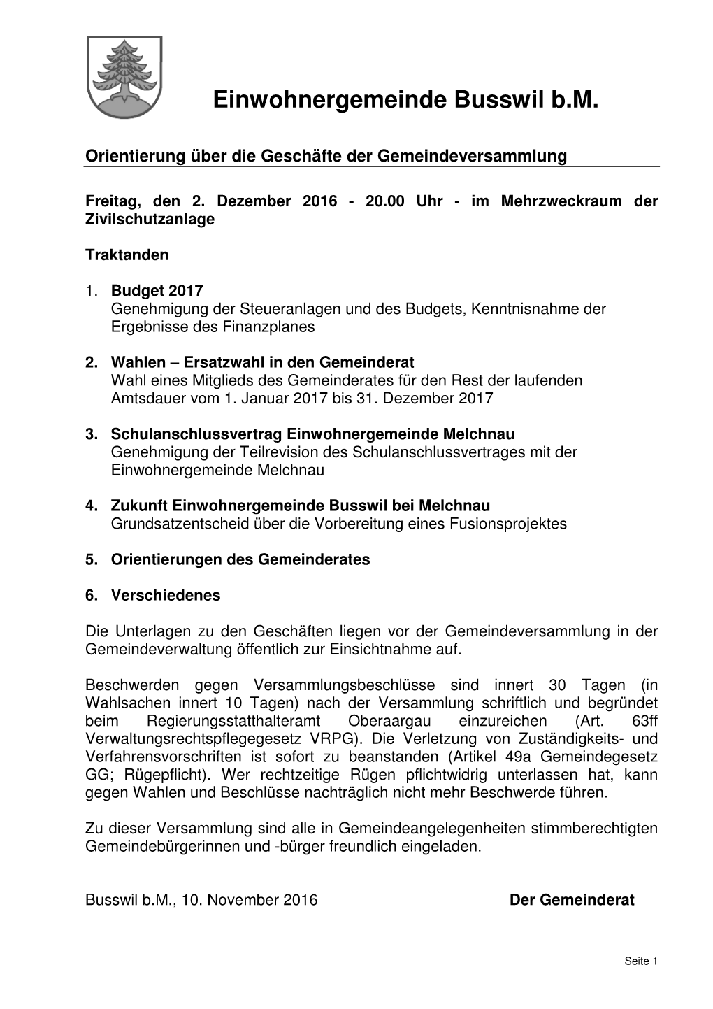 Einwohnergemeinde Busswil B.M