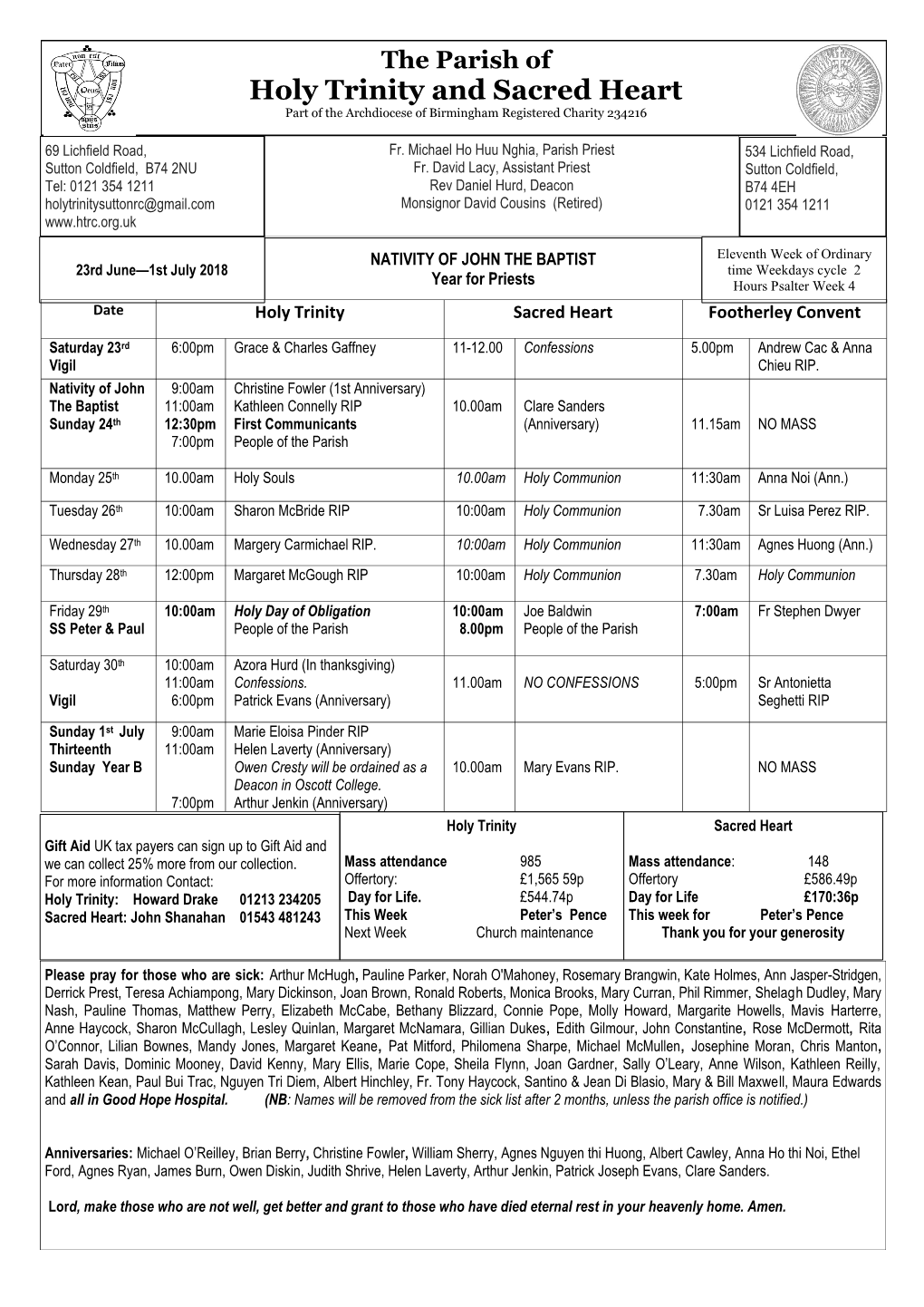 Newsletter Nativity of John the Baptist 23Rd June