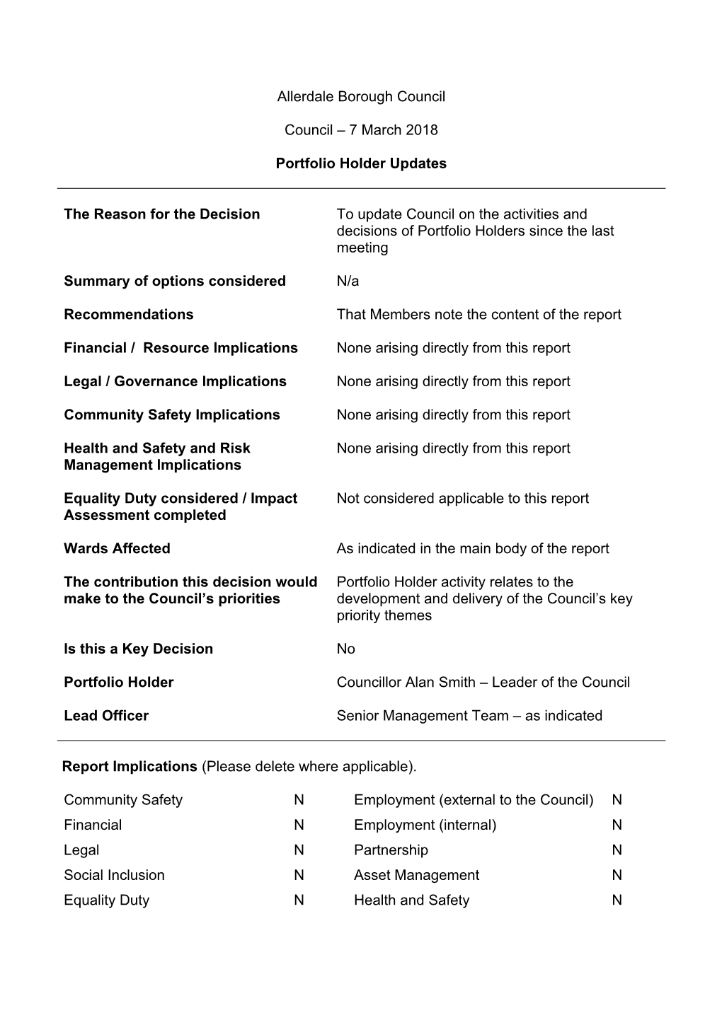 Portfolio Holder Updates PDF 156 KB