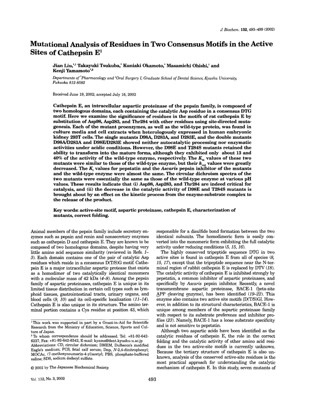 Mutational Analysis of Residues in Two Consensus Motifs in the Active Sites of Cathepsin El