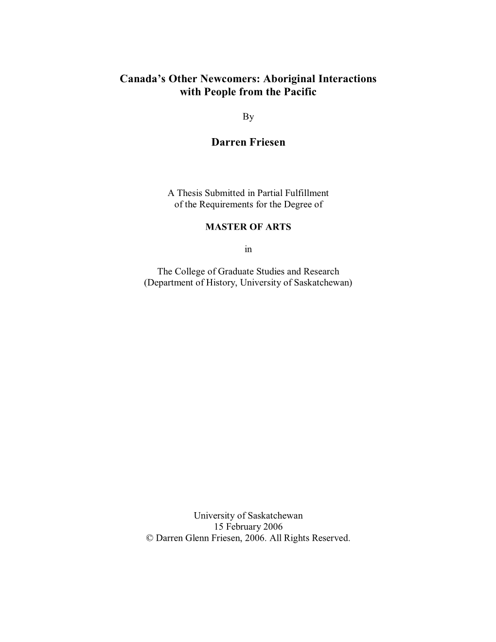 Aboriginal Interactions with People from the Pacific Darren Friesen