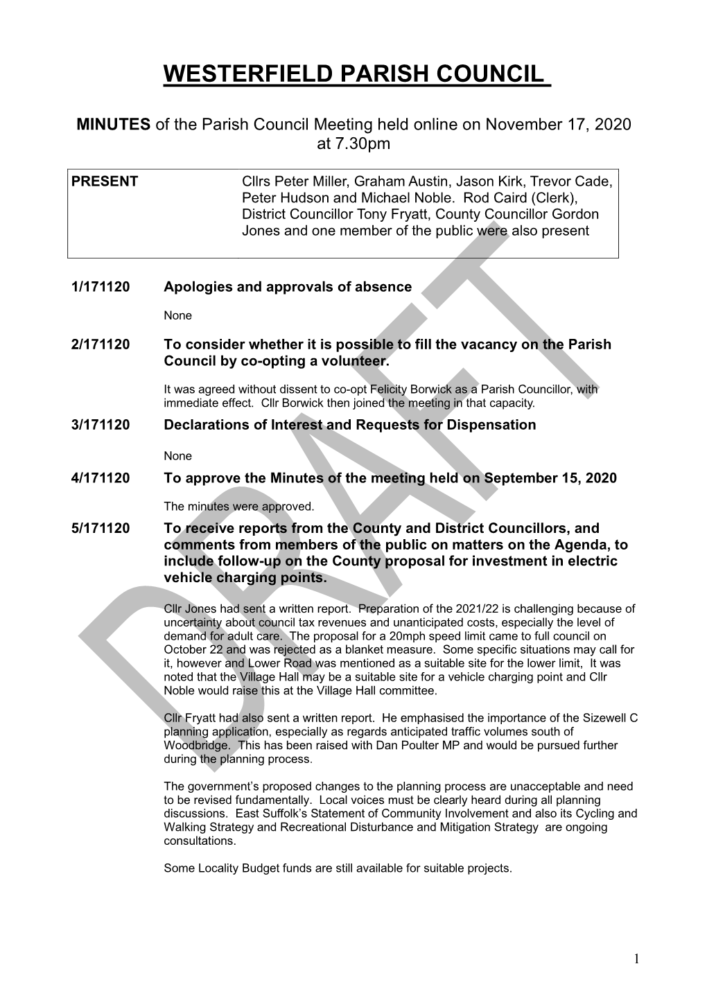 Westerfield PC Draft Minutes 171120 (Pdf)