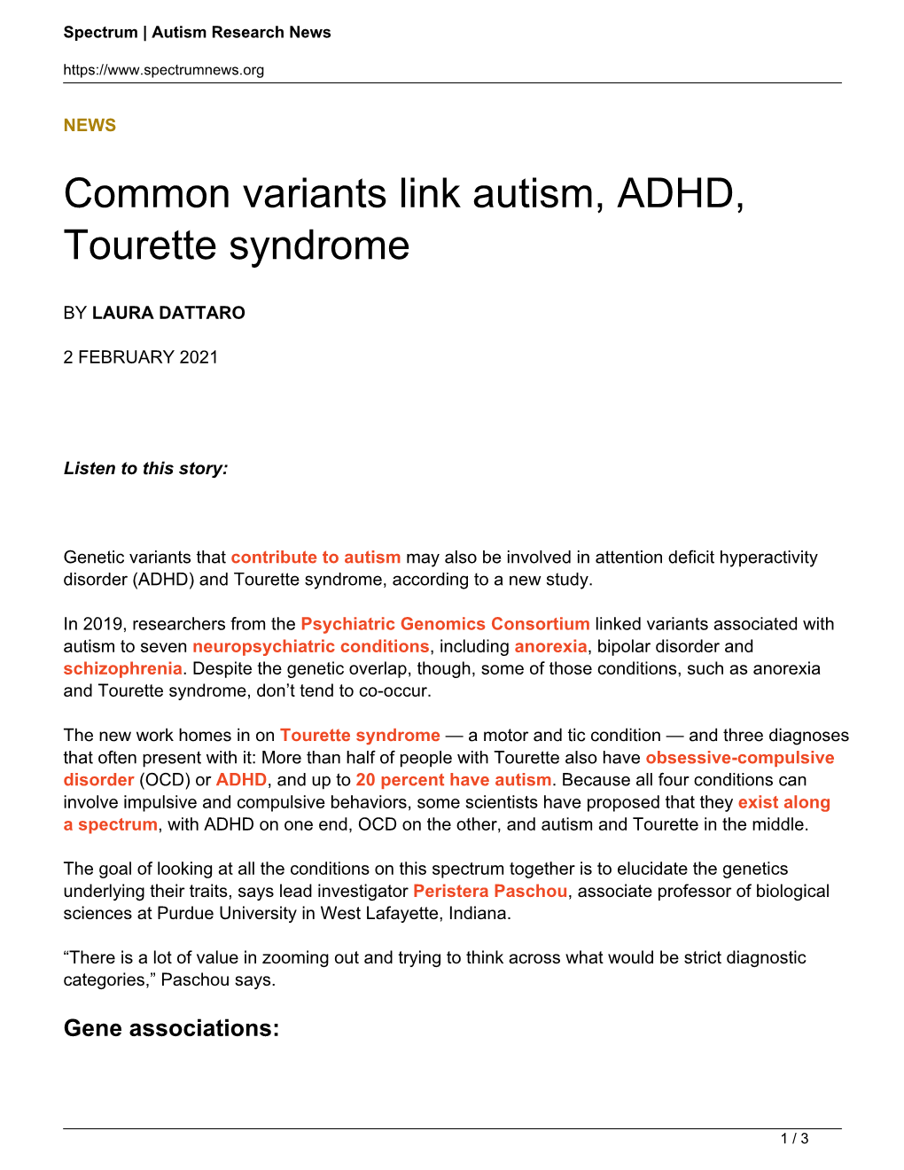 Common Variants Link Autism, ADHD, Tourette Syndrome