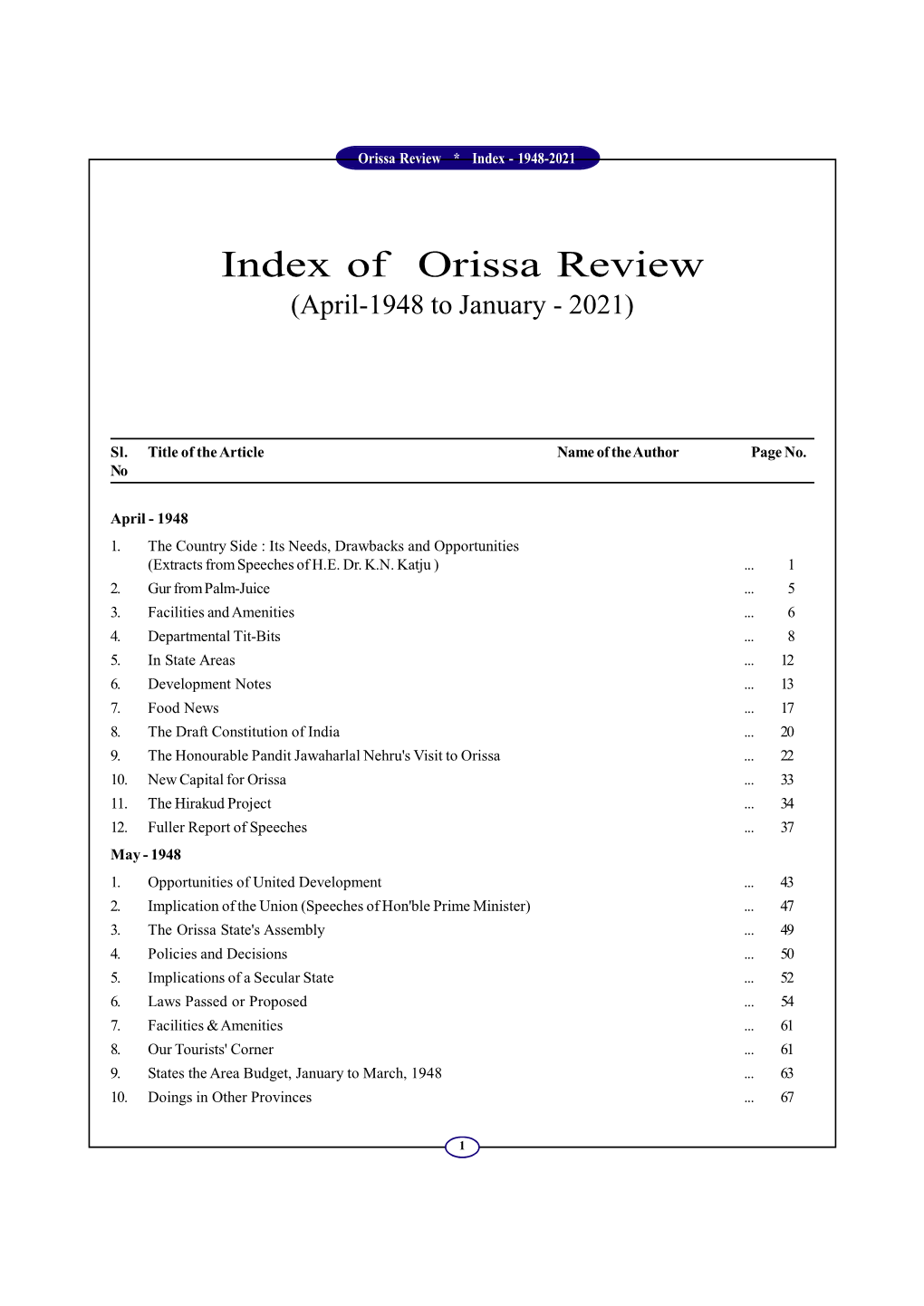 Odisha Review Index