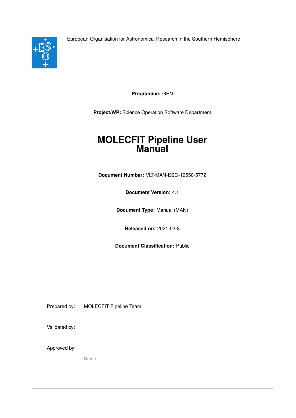 MOLECFIT Pipeline User Manual