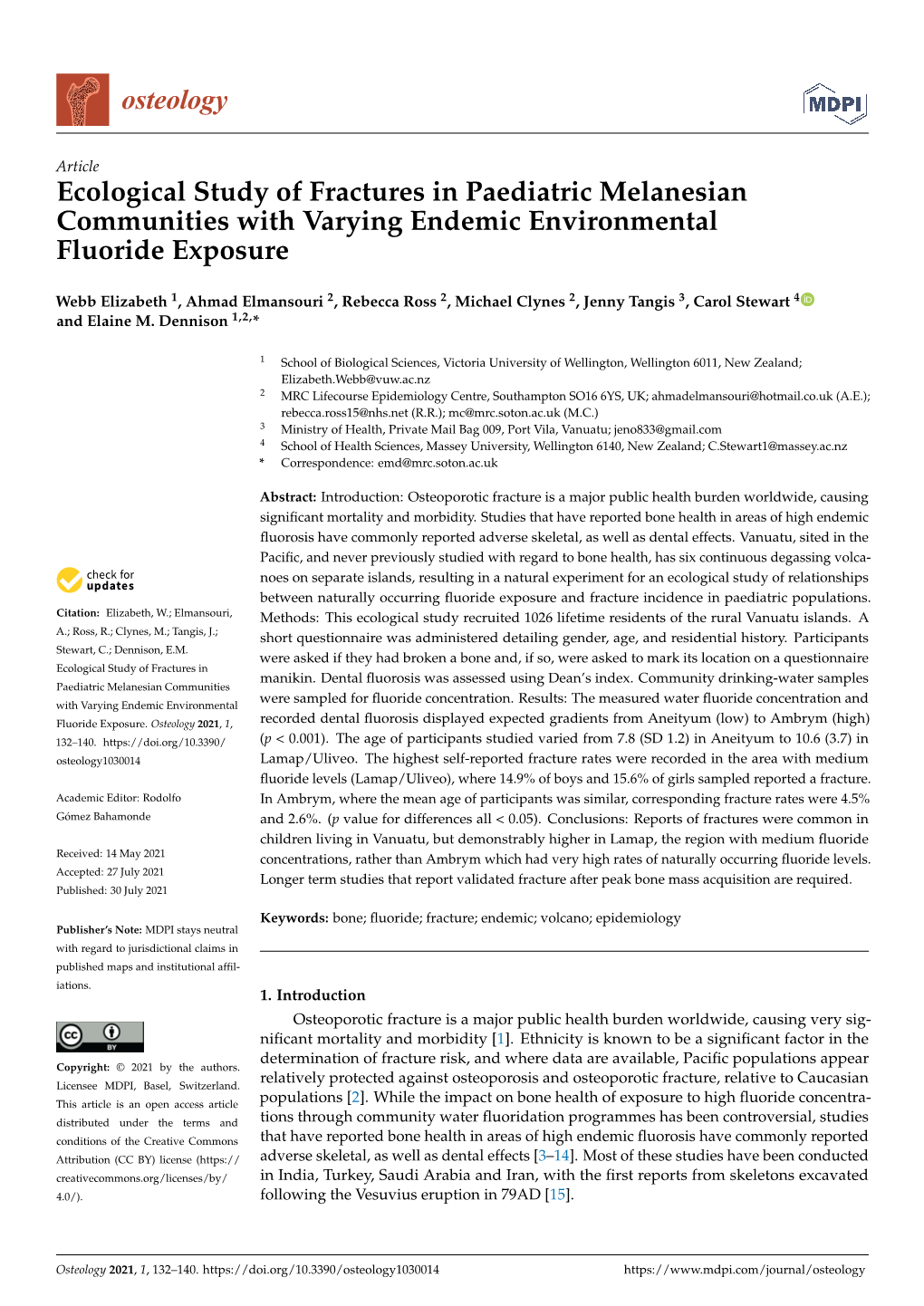 Ecological Study of Fractures in Paediatric Melanesian Communities with Varying Endemic Environmental Fluoride Exposure