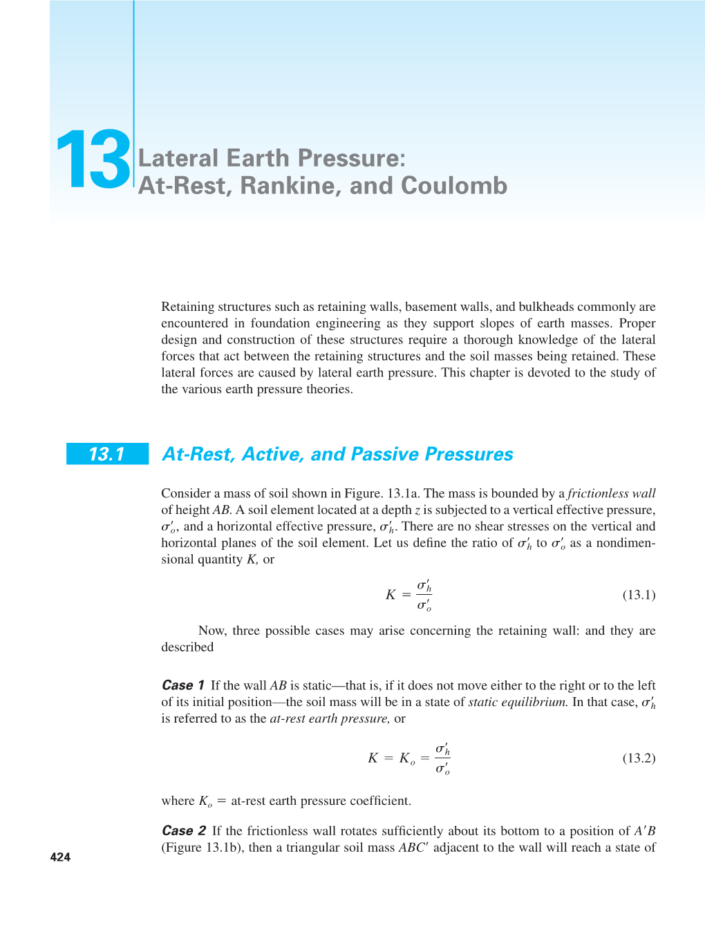 Lateral Earth Pressure: At-Rest, Rankine, and Coulomb