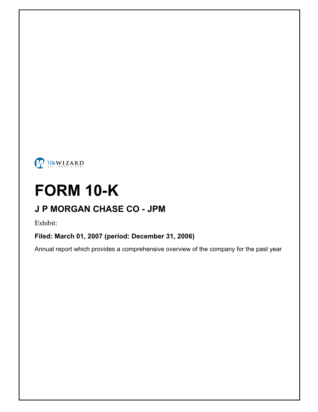 Form 10-K Jp Morgan Chase Co