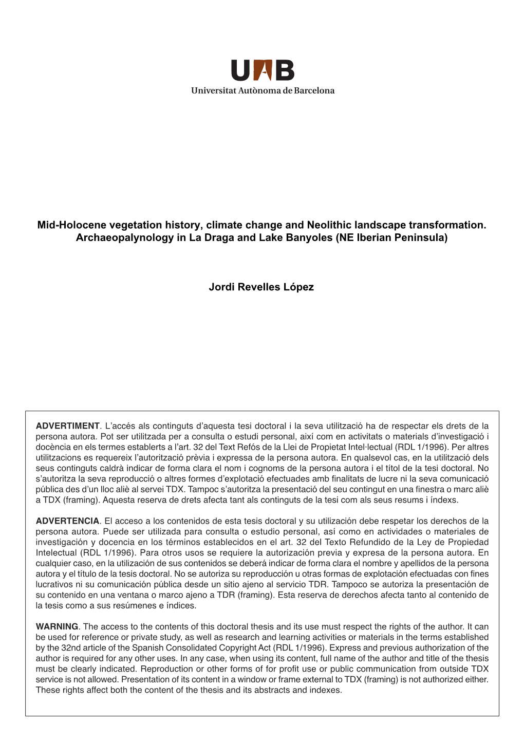 Mid-Holocene Vegetation History, Climate Change and Neolithic Landscape Transformation