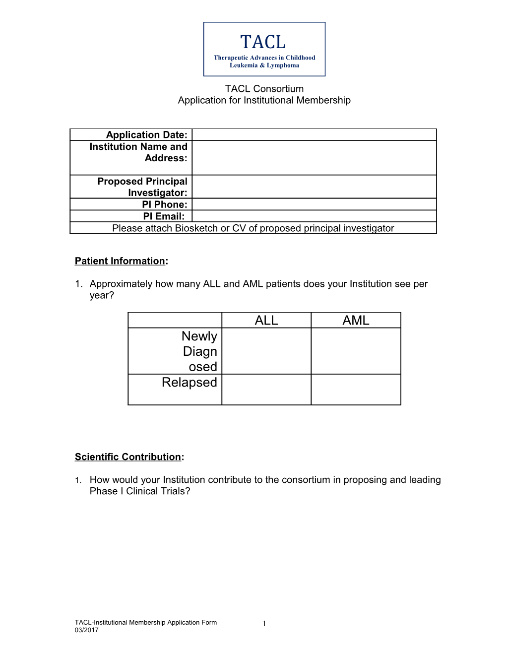 Application for Institutional Membership