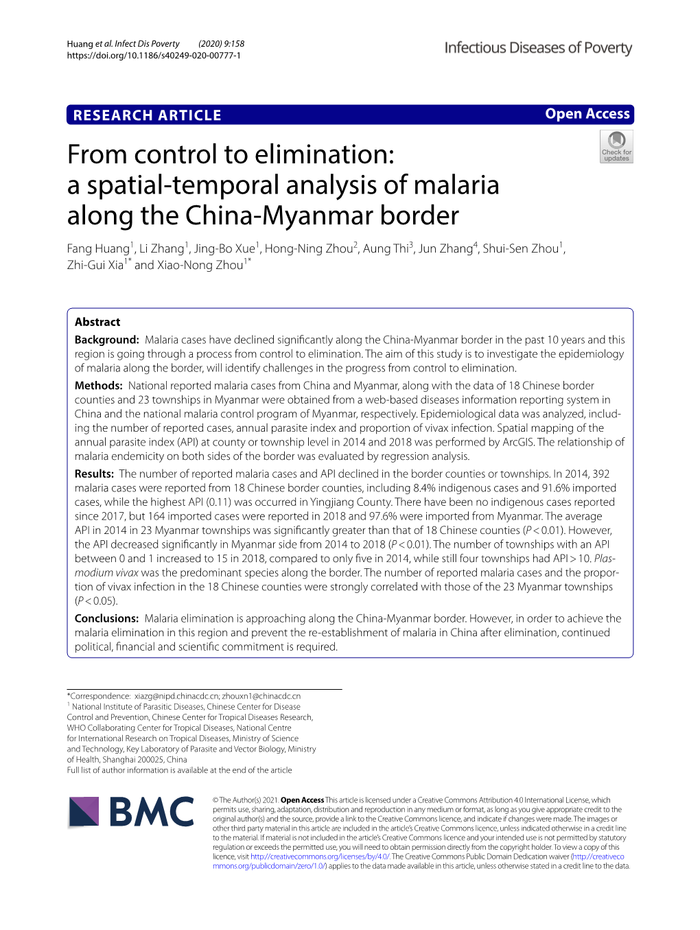 From Control to Elimination: a Spatial–Temporal Analysis of Malaria Along the China–Myanmar Border