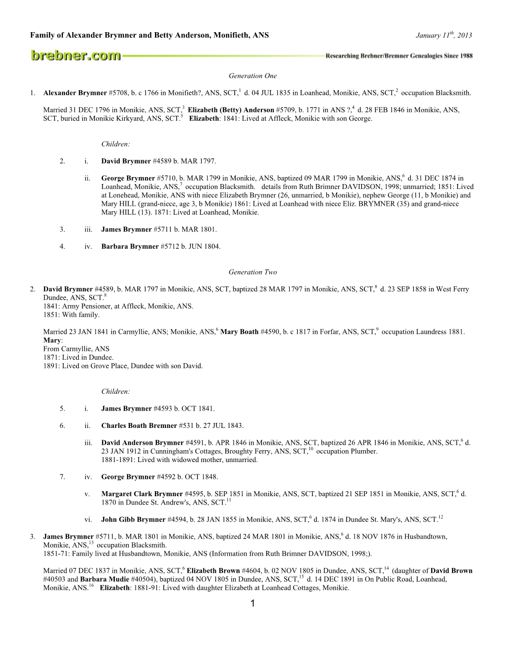 Family of Alexander Brymner and Betty Anderson, Monifieth, ANS January 11Th, 2013