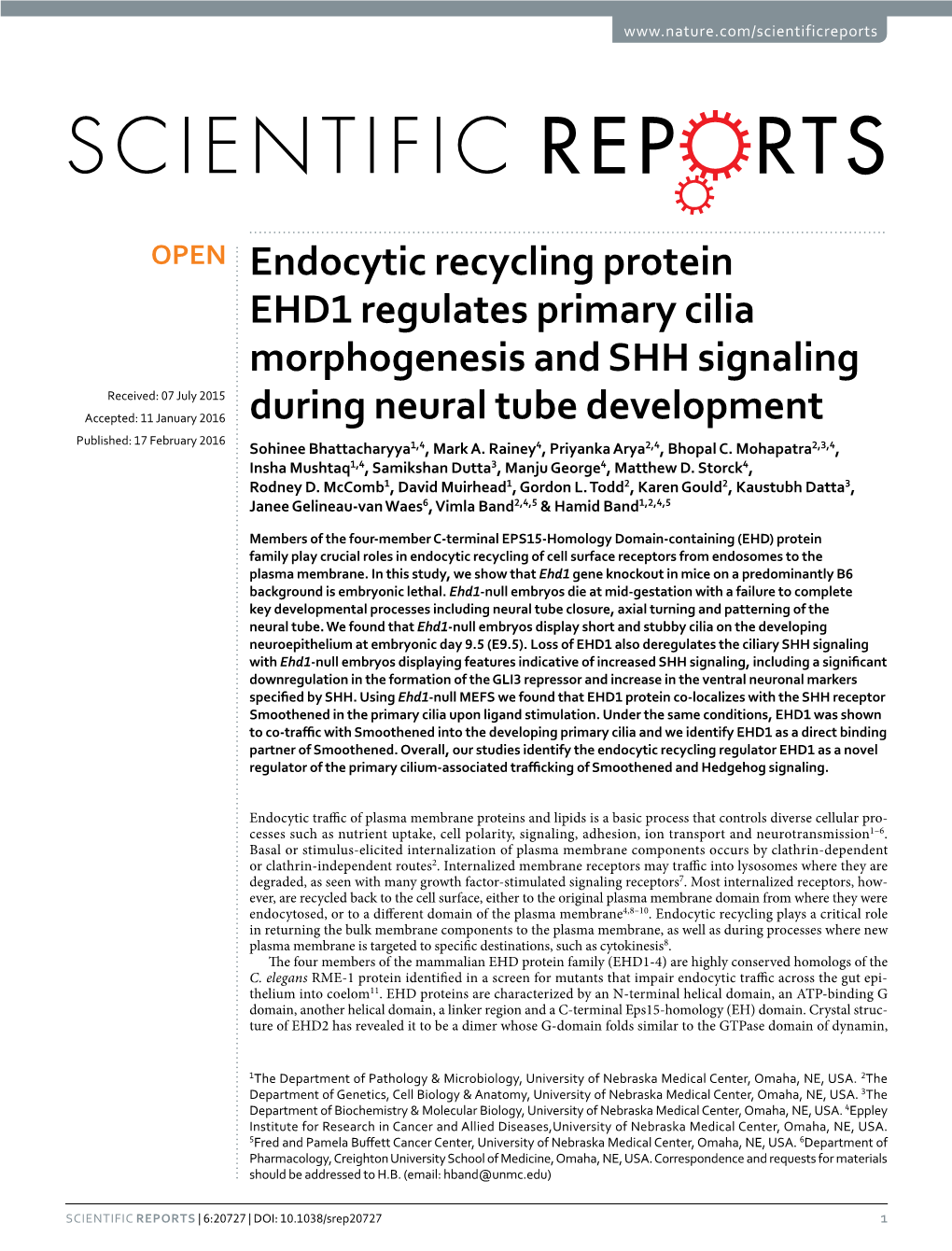 Endocytic Recycling Protein EHD1 Regulates Primary Cilia