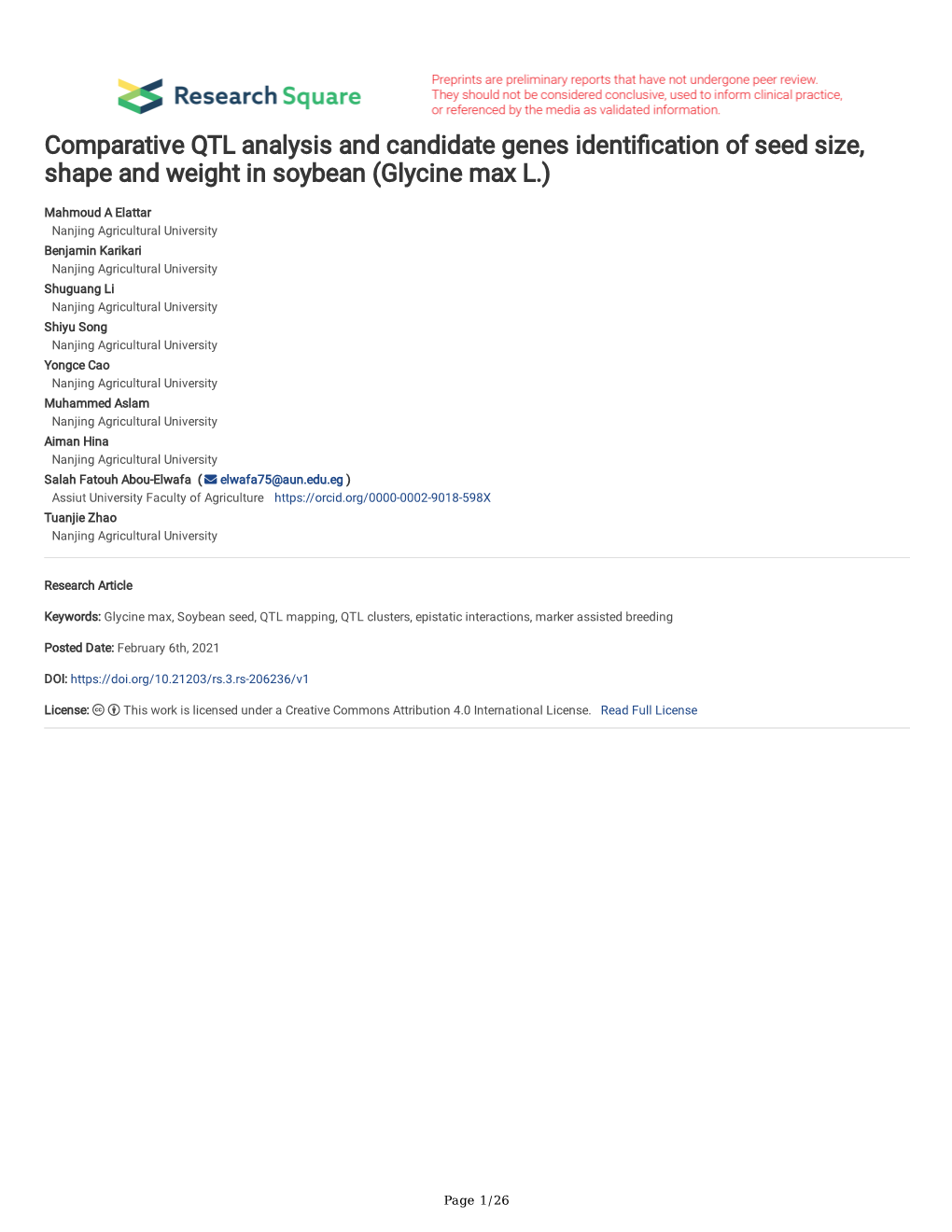 Comparative QTL Analysis and Candidate Genes Identi Cation Of