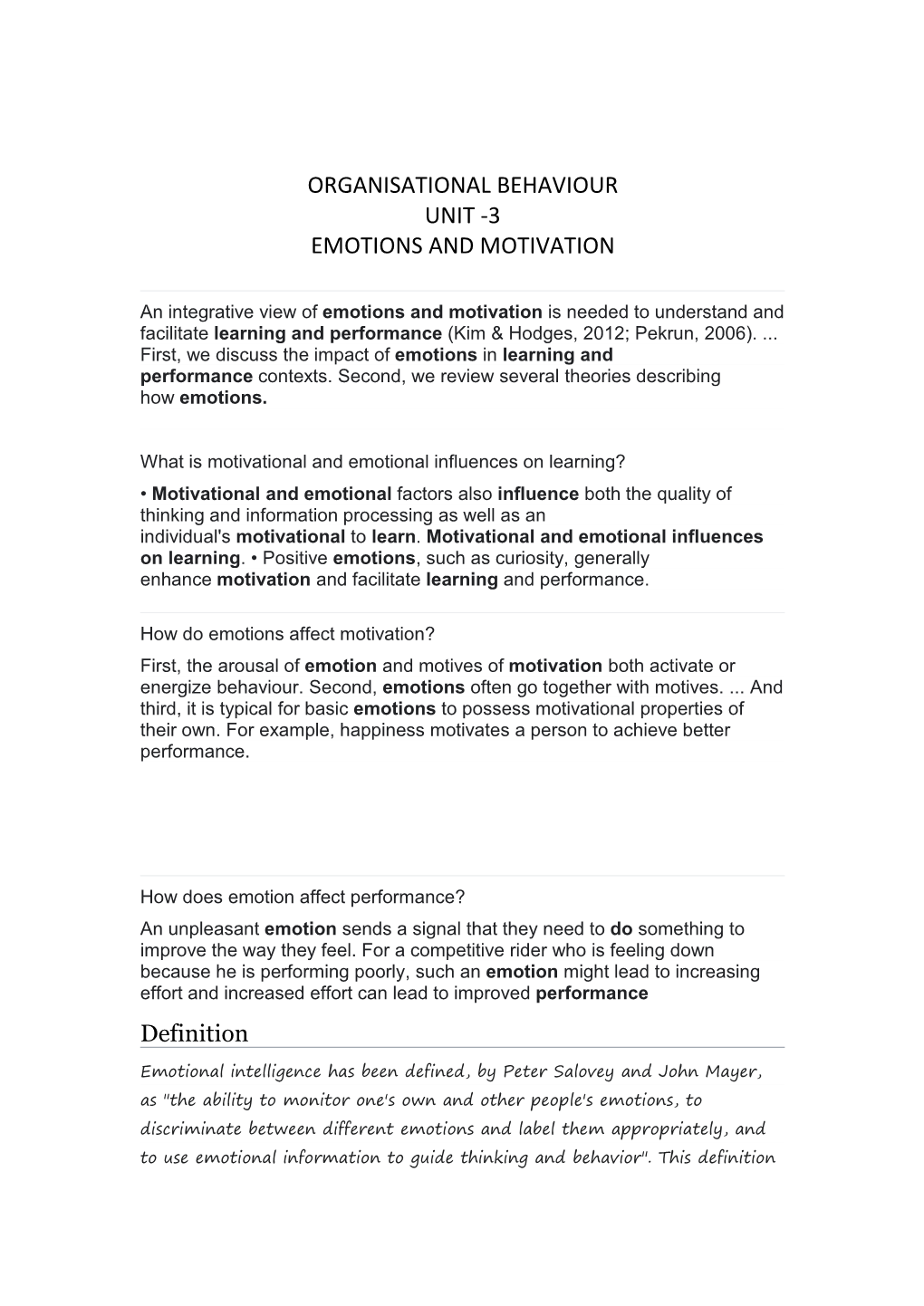 3 EMOTIONS and MOTIVATION Definition