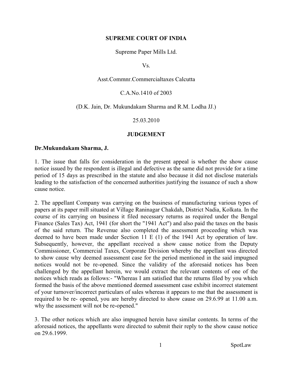 1 Spotlaw SUPREME COURT of INDIA Supreme