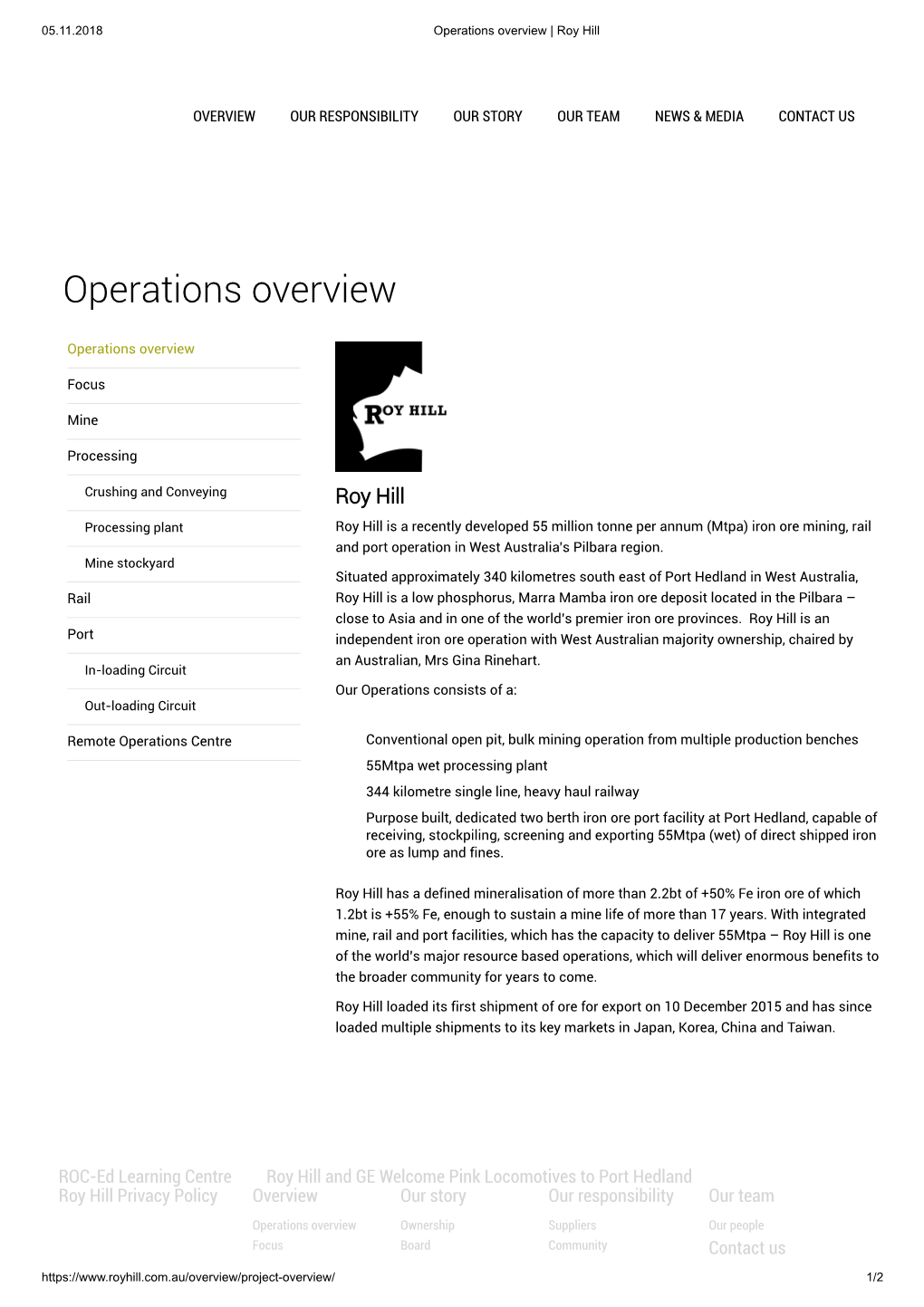 Operations Overview | Roy Hill