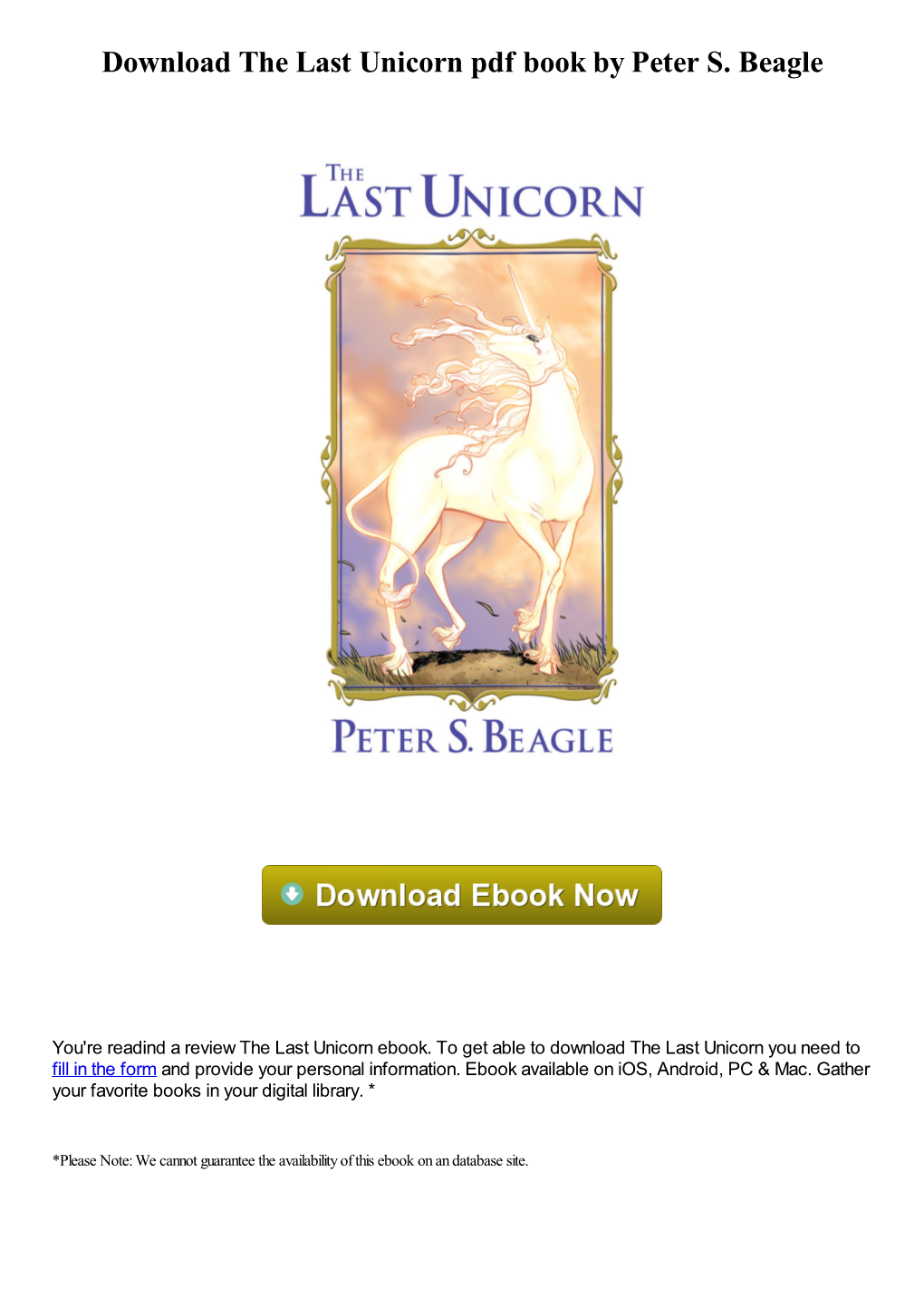 Download the Last Unicorn Pdf Ebook by Peter S. Beagle