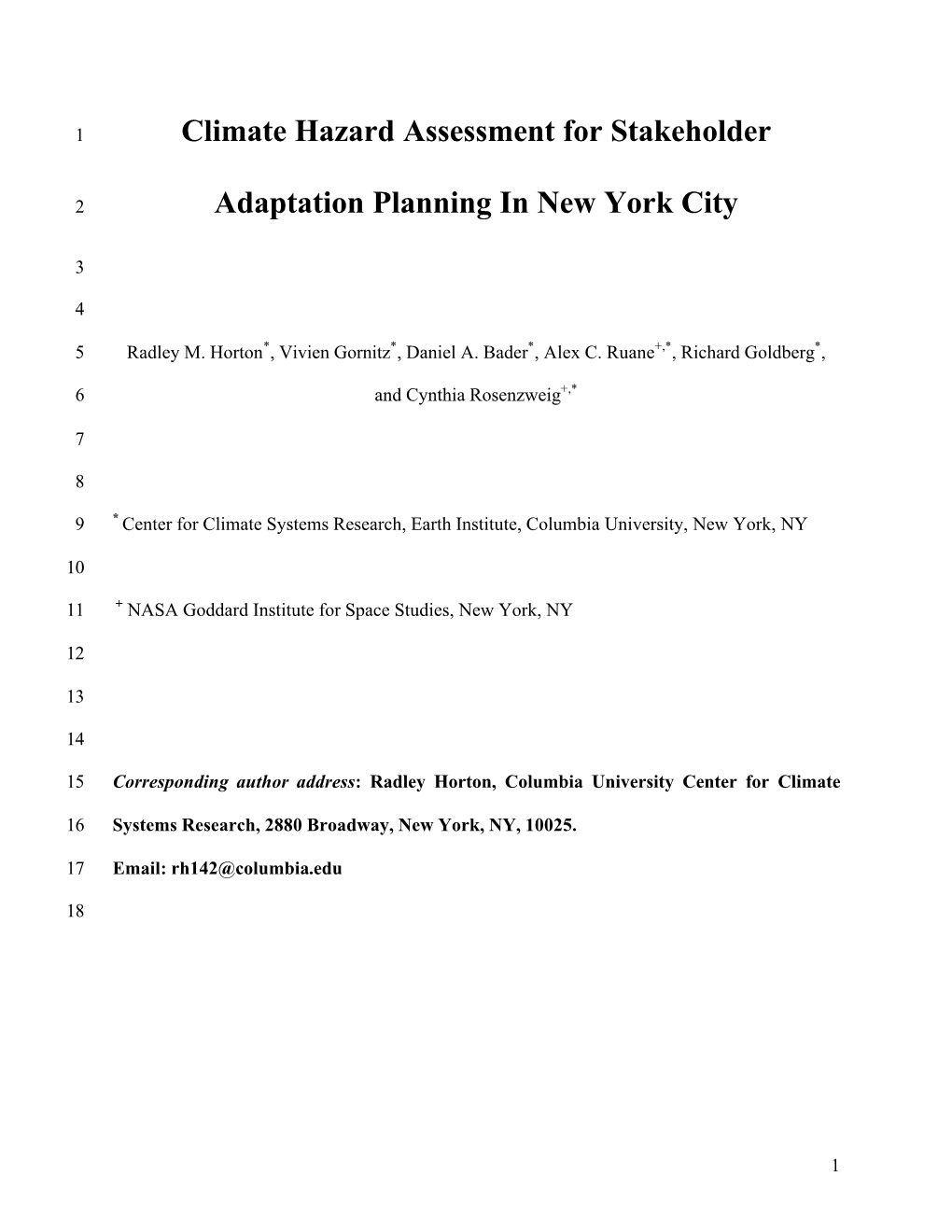 Climate Hazard Assessment for Stakeholder Adaptation Planning in New York City