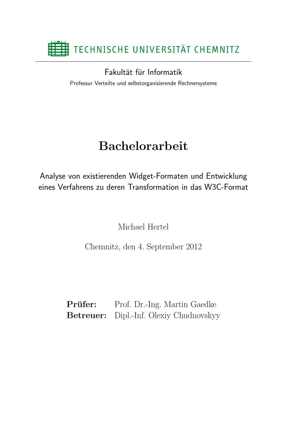 Analyse Von Existierenden Widget-Formaten Und Entwicklung Eines Verfahrens Zu Deren Transformation in Das W3C-Format