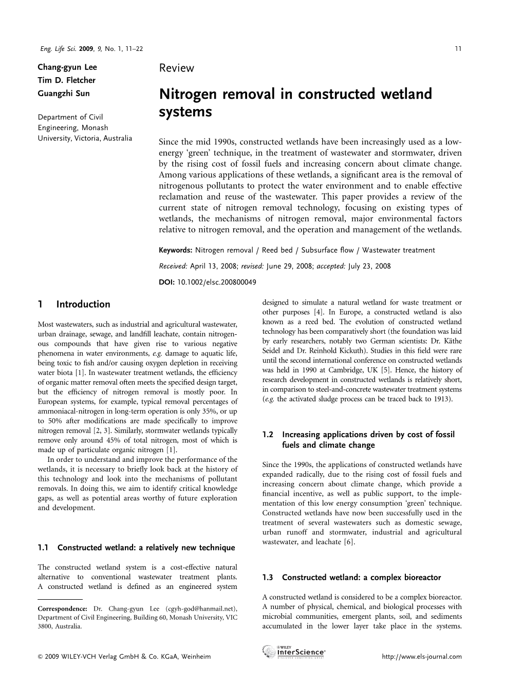 Nitrogen Removal in Constructed Wetland Systems