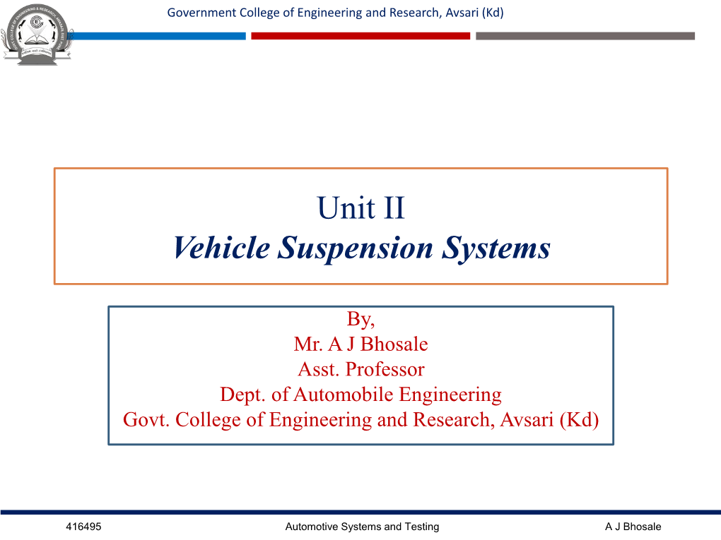 Unit II Vehicle Suspension Systems