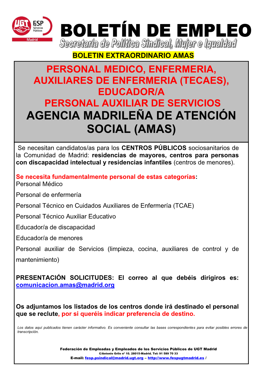 Agencia Madrileña De Atención Social (Amas) Po