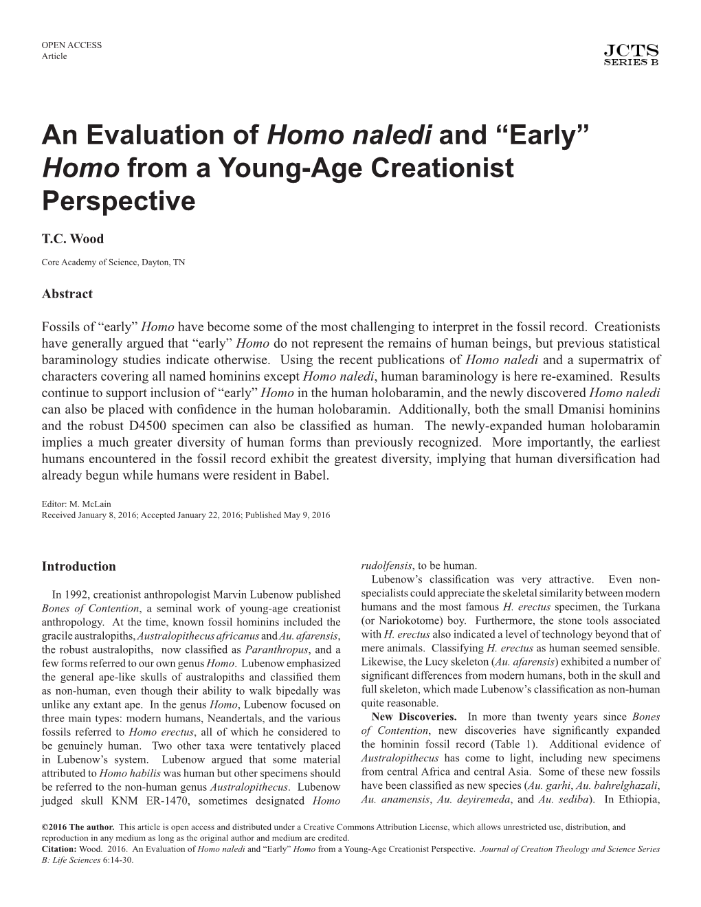 “Early” Homo from a Young-Age Creationist Perspective T.C