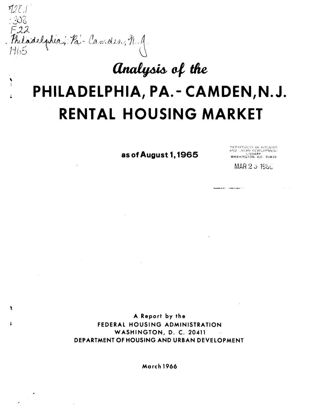 Analysis of the Philadelphia Pa Camden Nj Rental