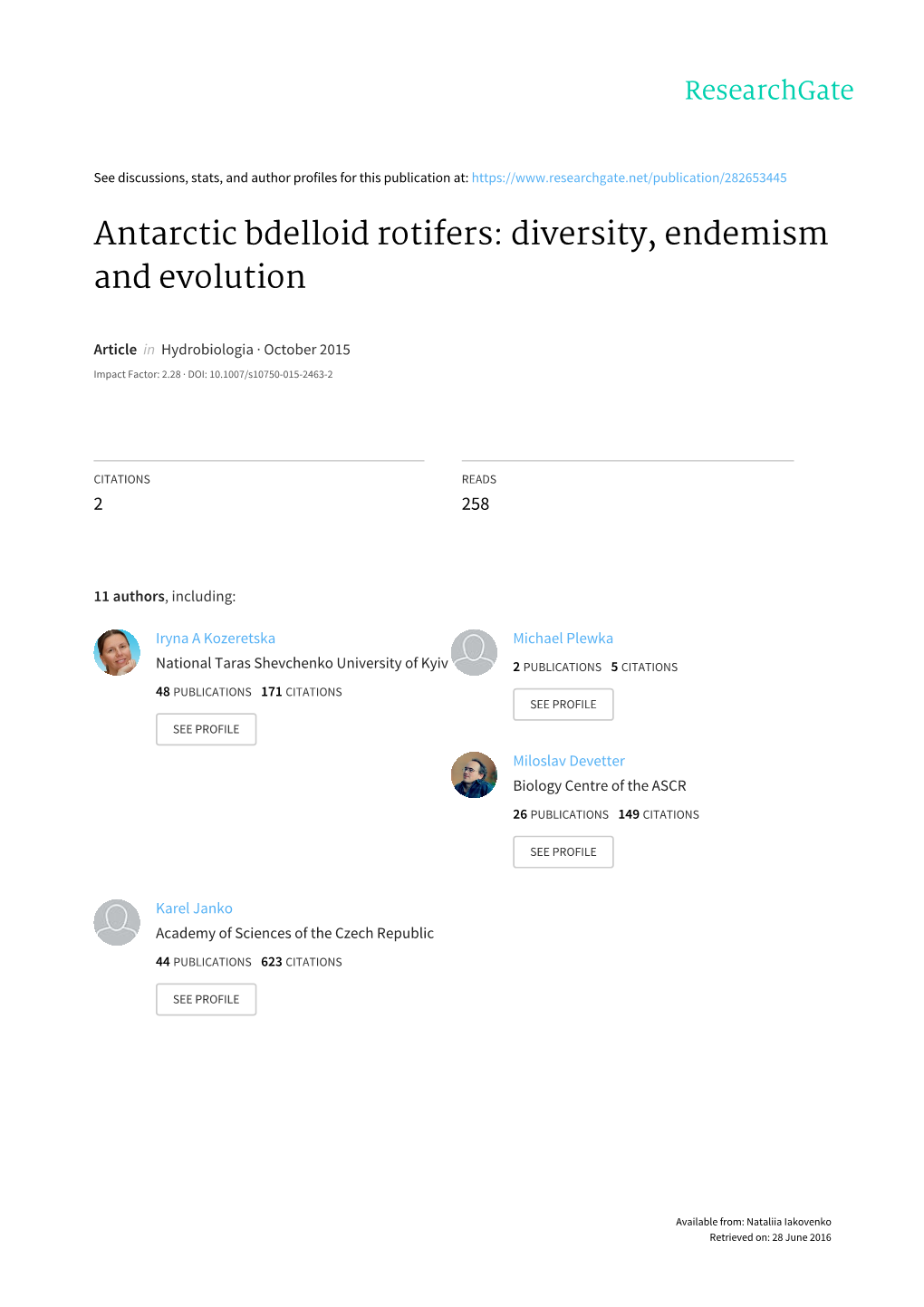 Antarctic Bdelloid Rotifers: Diversity, Endemism and Evolution