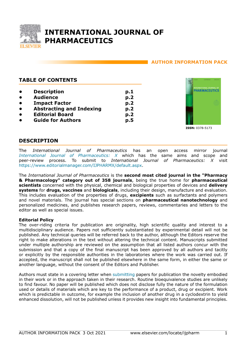 International Journal of Pharmaceutics