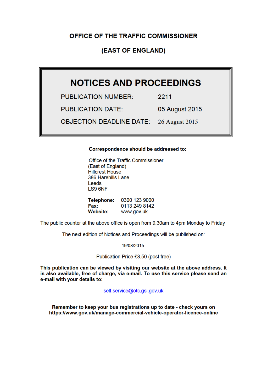 NOTICES and PROCEEDINGS 5 August 2015