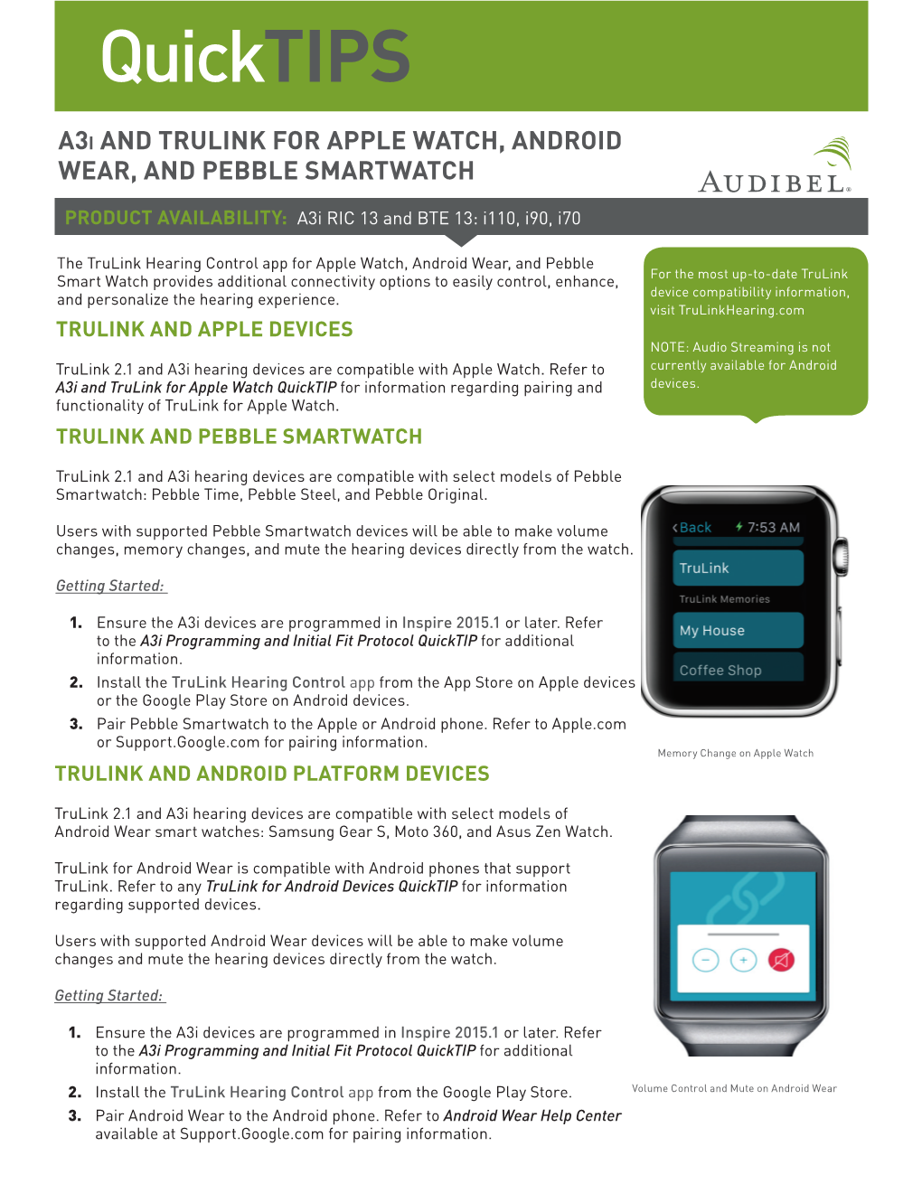 A3i and Trulink for Apple Watch, Android Wear and Pebble Smartwatch