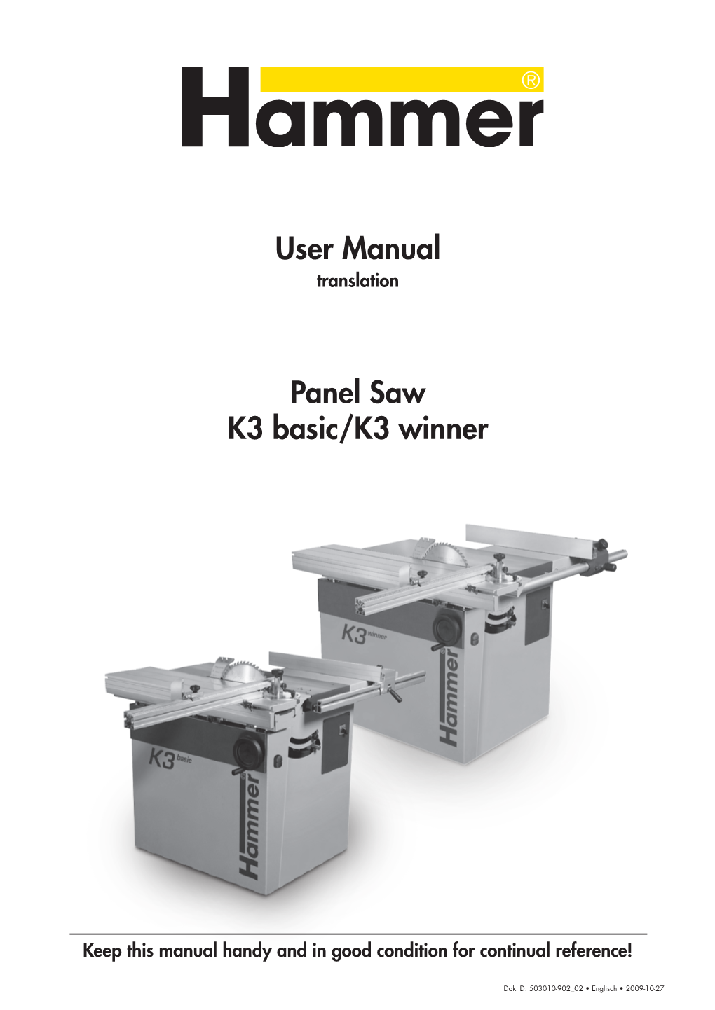 User Manual Panel Saw K3 Basic/K3 Winner
