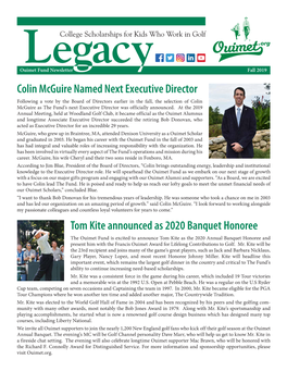 Colin Mcguire Named Next Executive Director Tom Kite Announced As