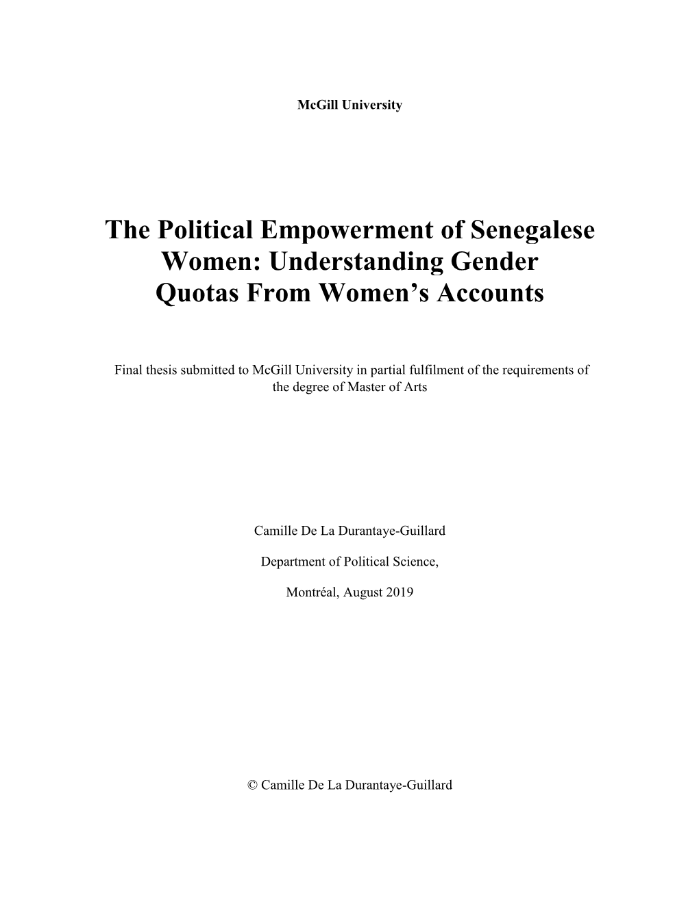 The Political Empowerment of Senegalese Women: Understanding Gender Quotas from Women’S Accounts