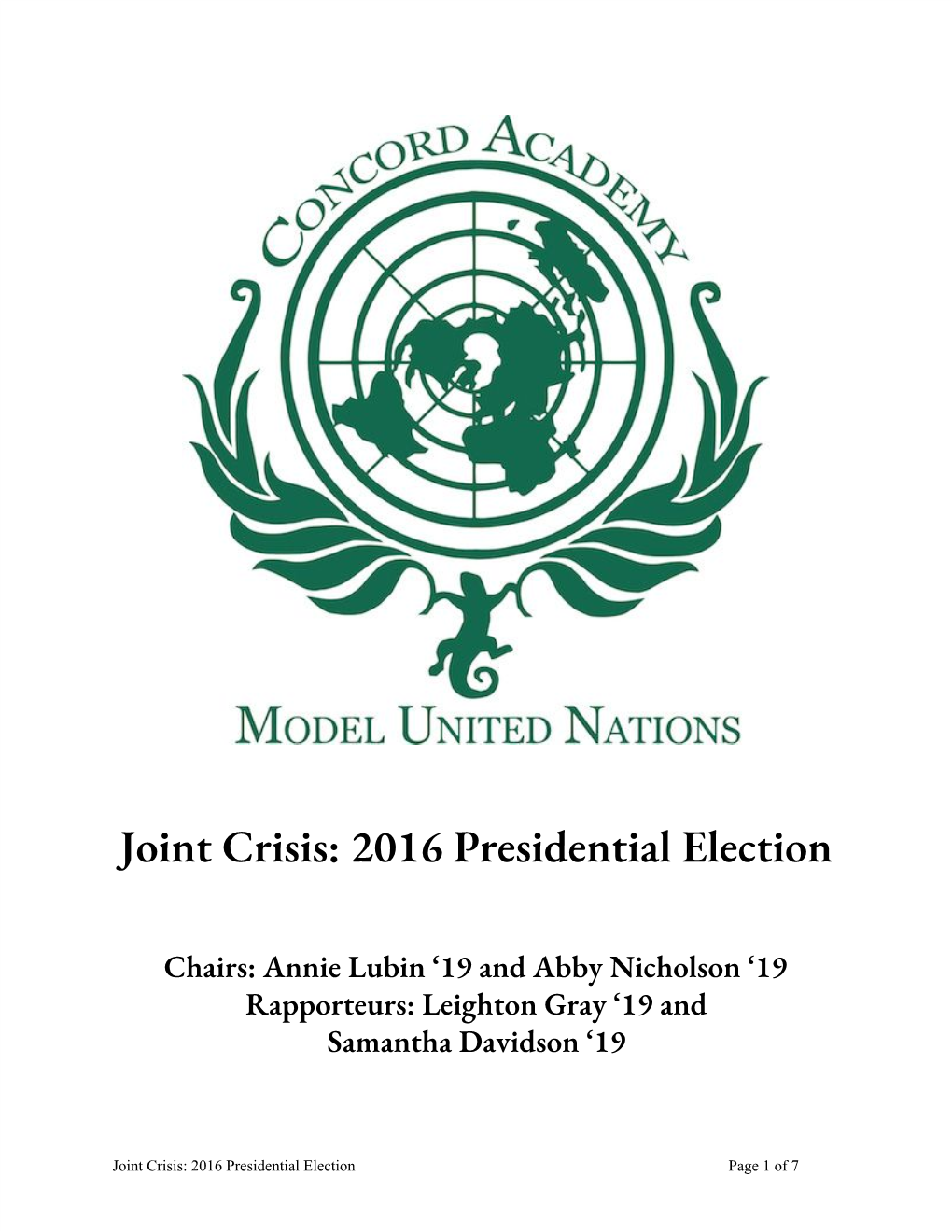 Joint Crisis: 2016 Presidential Election